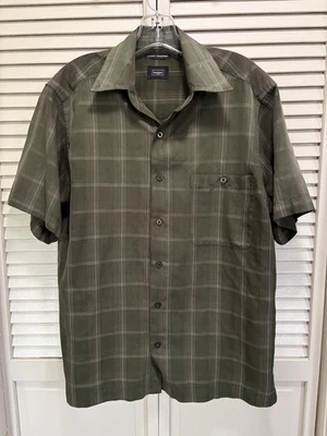 Haggar Plaid Green/Orange Sleeve Button Up Shirt Size S Luxury Microfiber - Image 1 of 4