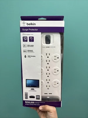 Protector contra sobretensiones Belkin 12 salidas cable de 6 pies 3996 julios blanco/gris BV112050-06 Foto 1 de 4