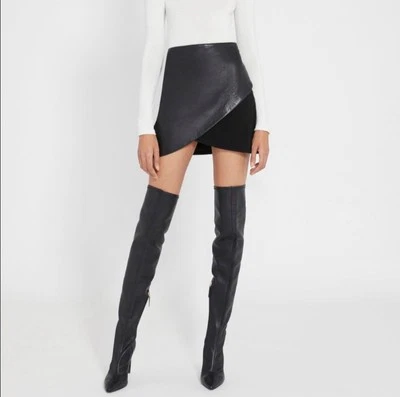 Alice + Olivia Fidela Leather Panel Crossover Mini Skirt Black Size 4 NWT $495 - Image 1 of 4