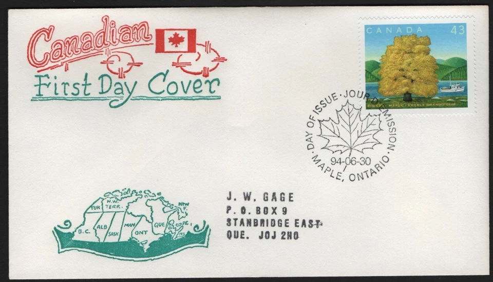 Can 1524a - 1994 43c Canada Day Maple Trees 'Bigleaf Maple' - FDC By Artopages - Image 1 of 1