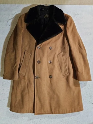 Vintage 1970s Zero King Brown 100% Wool Overcoat Faux Fur Collar Men's Size 40 - Image 1 of 4