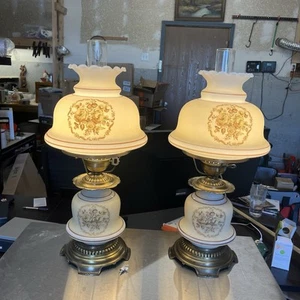 QUOIZEL HURRICANE LAMPS YELLOW TAN ROSE VINTAGE 1977 GONE WITH THE WIND SET - Picture 1 of 13