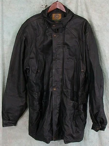 VTG CONTENT GENUINE LEATHER QUILT LINED JACKET COAT BLACK 28.5" ARMPIT TO ARMPIT - Picture 1 of 8