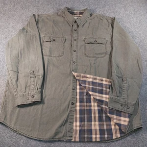 L.L.Bean Flannel Lined Shirt Mens 2XL Regular Olive Green Plaid Cotton Button Up - Picture 1 of 13