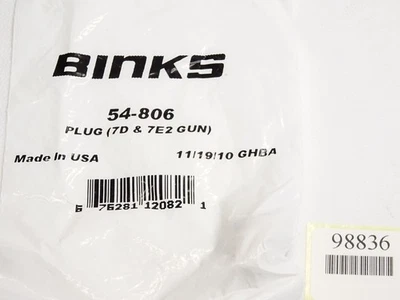 Binks 54-806 PLUG 7D & 7E2 Gun / Neu OVP - Bild 1 von 2