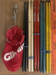 5 pr COLORED DRUMSTICKS &Gibraltar stick holder Hot Sticks Nova RED BLACK GREEN+ - Picture 1 of 8