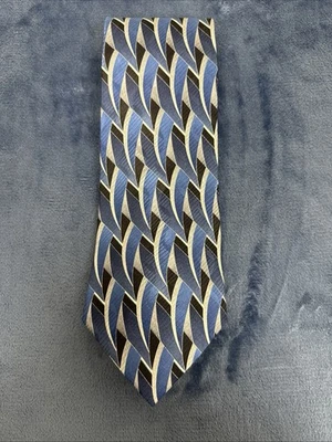 J Ferrar Necktie Neck Tie Men Blue Black Silver Gray 100% Silk 57" long 4" Wide - Image 1 of 4