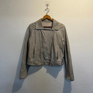 Chaqueta de cuero sintético vintage años 2000 gris cuadrado asimétrica cremallera  - Imagen 1 de 4
