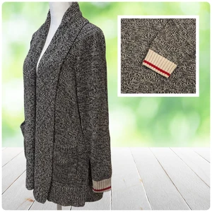 ROOTS CABIN Sweater Womens Small Shawl Open Cardigan Sock Monkey Long Pockets - Picture 1 of 13