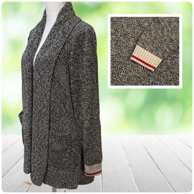 ROOTS CABIN Sweater Womens Small Shawl Open Cardigan Sock Monkey Long Pockets - Image 1 of 4