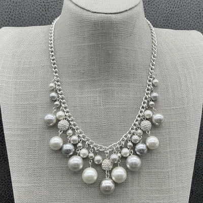 Chaps серебристого тона многоцветный искусственный жемчуг кластер нагрудник заявление ожерелье женщин - Изображение 1 из 4