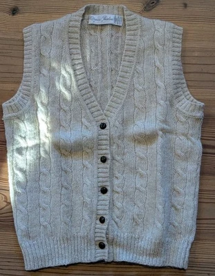 Chaleco de Colección Marisa Christina 100% Lana Shetland Tejido con Cable Cuero Botón Talla M Foto 1 de 3