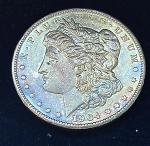 1904-P  ALMOST PROOFLIKE NATURAL TONED MORGAN SILVER $1  KEY. Day - Picture 1 of 5