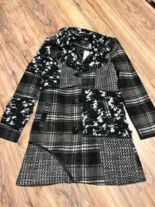 Fantazia Womens Patchwork Button-Up Trench Coat Long Sleeve Size M Black/Gray - Picture 1 of 6