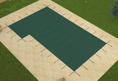 Cubiertas de seguridad para piscina rectangulares de malla verde Loop Loc con escalón al ras derecho Foto 1 de 3