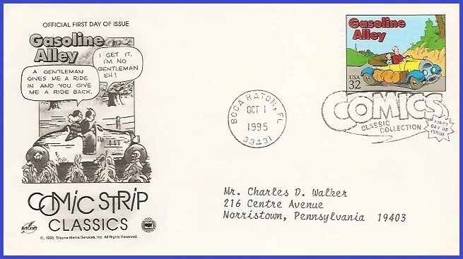USA4 #3000h ADDR PCS ARTCRAFT FDC   Comic Strip Classics - Gasoline Alley - Image 1 of 1
