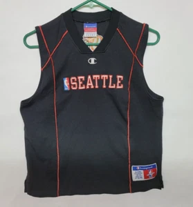 Vtg Seattle Sonics Supersonics Champion Black Sleeveless Jersey Shirt Sz S - Picture 1 of 10