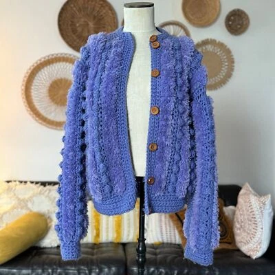 Chaqueta Suéter Cardi Tejido PomPompón Periwinkle Riddles by Elliot Años 70 DE COLECCIÓN Talla M Foto 1 de 4