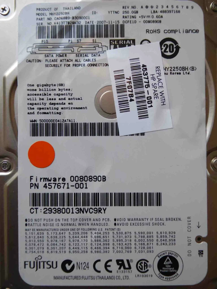 250 GB Fujitsu MHY2250BH / P/N: CA06889-B30900C1 / 2007-11 Notebook Hard Drive - Bild 1 von 1