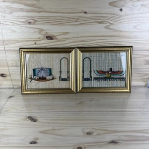 Lote de 2 veleros arte papiro egipcio pintado a mano reina alada enmarcado - Imagen 1 de 14
