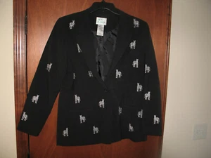 QUACKER FACTORY EMBROIDERED ZEBRAS BLAZER LAPEL JACKET SPORTS COAT WOMEN'S Sz M - Picture 1 of 12