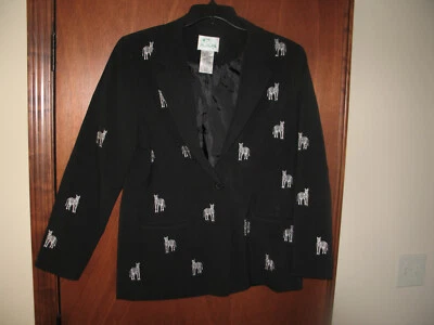 QUACKER FACTORY EMBROIDERED ZEBRAS BLAZER LAPEL JACKET SPORTS COAT WOMEN'S Sz M - Image 1 of 4