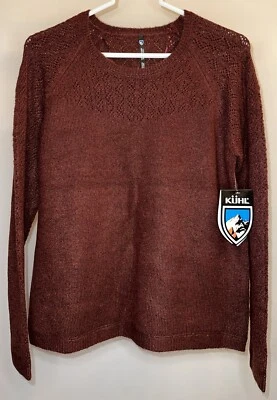 Kuhl Women Sonata Pointelle Knit Sweater In Cinnamon Burgundy - Size Medium - Image 1 of 3