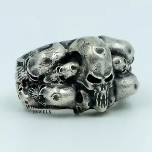 Teschi Undici 925 Anello Argento Sterling Biker Rider Uomo Ossidato Regalo - Foto 1 di 6