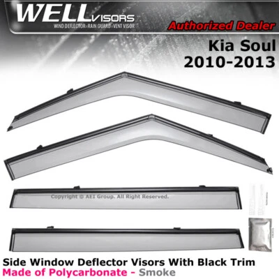 WELLvisors For Kia Soul 10-13 Side Clip on Rain Deflectors Window Visors Black - Image 1 of 4
