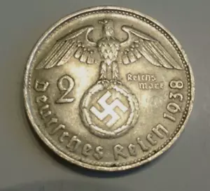 2 REICH MARK SILVER / ARGENT 1938 B joli PORTRAIT - Picture 1 of 2