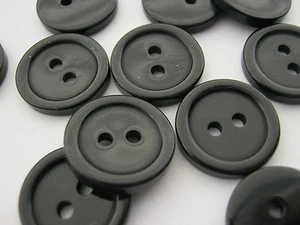 10 Black Buttons 15mm (5/8") Resin Sewing Buttons Coat Jacket Cardigan Buttons - Picture 1 of 1