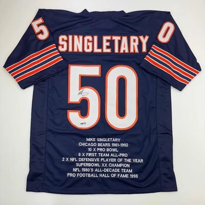 Autographed/Signed Mike Singletary HOF 98 Chicago Blue Stat Jersey JSA COA - Image 1 of 4