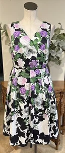 Talbots Oprah Collection Mujer 2 Púrpura Floral Cuello en V Ajuste Acampanado Vestido Midi G - Imagen 1 de 8