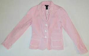 MISSES NY & COMPANY ROSA WEISS SEERSUCKER STREIFEN BLAZER JACKE GR. 2 BAUMWOLLE FRÜHLING - Bild 1 von 4