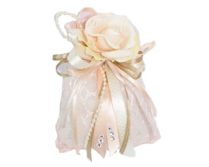 Bomboniera Sacchetto A Rete Rosa 12 Cm Fiore Cipria Filo Perle Matrimonio - Imagen 1 de 1