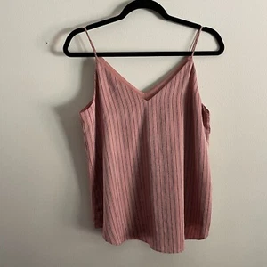 Express Women S Pink Rose Gold Striped Satin Lightweight V-Neck Camisole Top - Picture 1 of 7