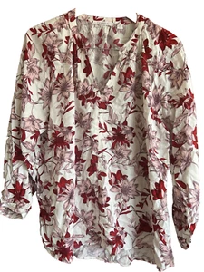 TRENERY Red Pink Burgundy White Viscose Blouse Top Size XL - Picture 1 of 3