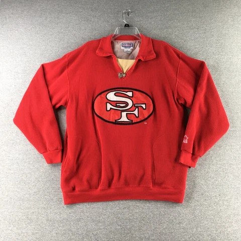 Vintage San Francisco 49ers Sweater Mens Large Pro Line Starter Pullover 1/4 Zip Cover