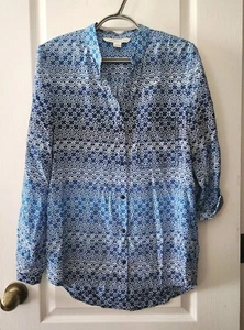 Blusa Diane Von Furstenberg Gilmore para mujer manga con botones lengüeta enrollable SEDA talla 4 - Imagen 1 de 11