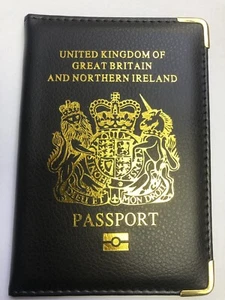 UK Black Passport Holder Protector Cover Wallet PU Leather United Kingdom - Picture 1 of 6