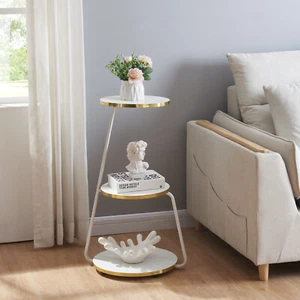 Beistelltisch Sipoo 74x46x37cm Weiß / Goldfarben [en.casa] - Bild 1 von 7