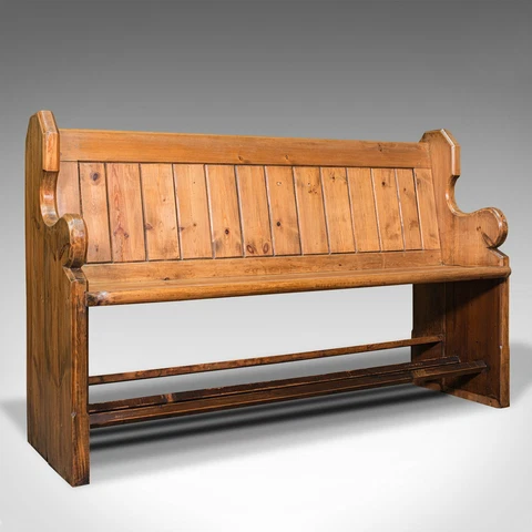 Antique Hallway Bench, English, Pine, Reception, Pew, Ecclesiastic, Victorian Cover