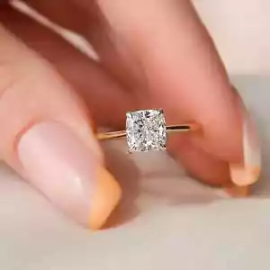 2Ct Cushion-Cut Lab Created Solitaire Engagement Ring 14K Yellow Gold Plated - Picture 1 of 4