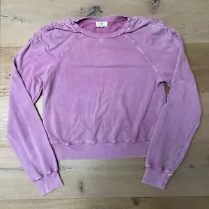 Anthropologie t.la Pink Crewneck Cropped Sweatshirt Women's Sz S Ruched Sleeves - Picture 1 of 5