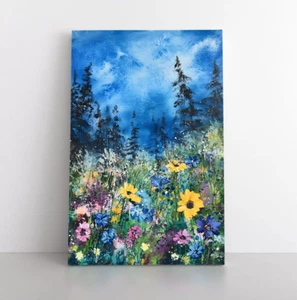 Wildblumen in der Natur Aquarell Landschaft Gemälde | Wald Wildnis Floral - Bild 1 von 11