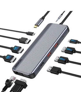 Station d'accueil USB C double moniteur, station d'accueil 11 en 1 pour ordinateur portable double... - Photo 1/6
