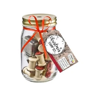 WEIHNACHTEN STEMPELSET in einem Glas Handwerk Sensation Geschenkanhänger Brandneu mit Etikett Baum Stern Paket Schleife - Bild 1 von 8