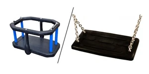Seggiolino altalena DELUXE Gomma 2-in-1 nero/blu CE 1176 uso commerciale asilo - Foto 1 di 5