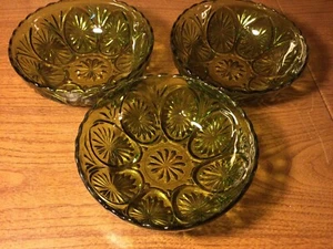 Vintage Anchor Hocking Green Glass Star Cameo 8” Round Bowl~Lot Of 3 - Picture 1 of 3