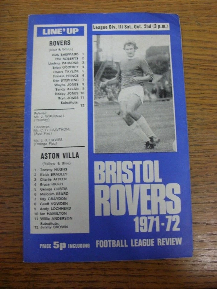 02/10/1971 Bristol Rovers v Aston Villa  (creased). All UK orders have FREE ship - Image 1 of 1